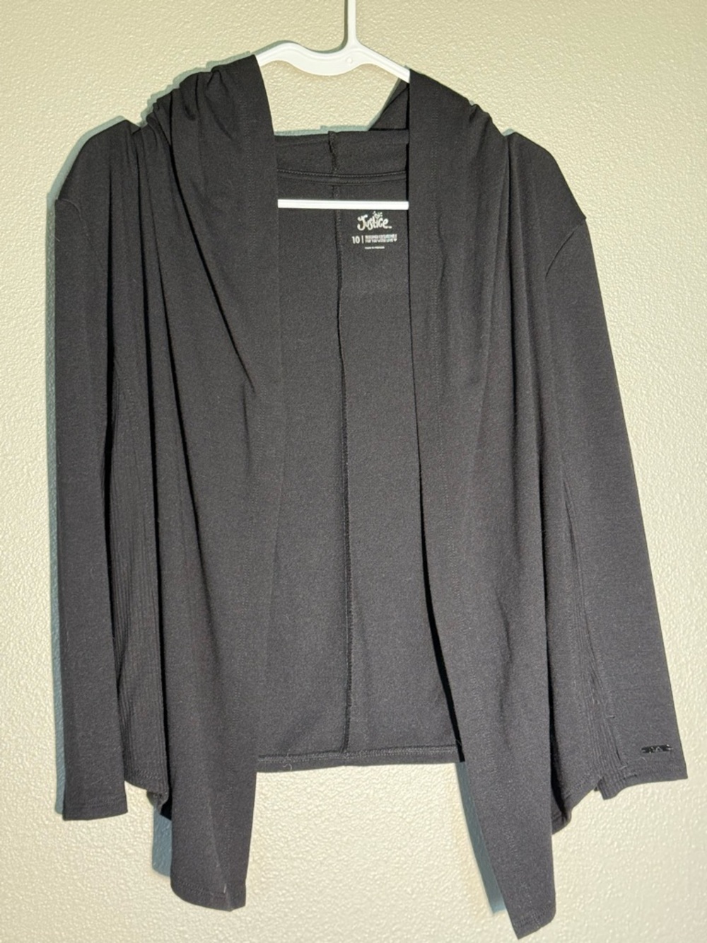 Justice Black Girls Hooded Open-Front Cardigan